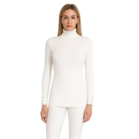 NWT White House Black Market Turtleneck Wide Rib Sweater Ecru L #WHBM11 - Picture 1 of 8